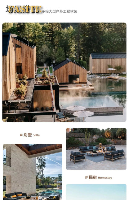 Outdoor solid wood sofa villa terrace rattan chair leisure combination furniture