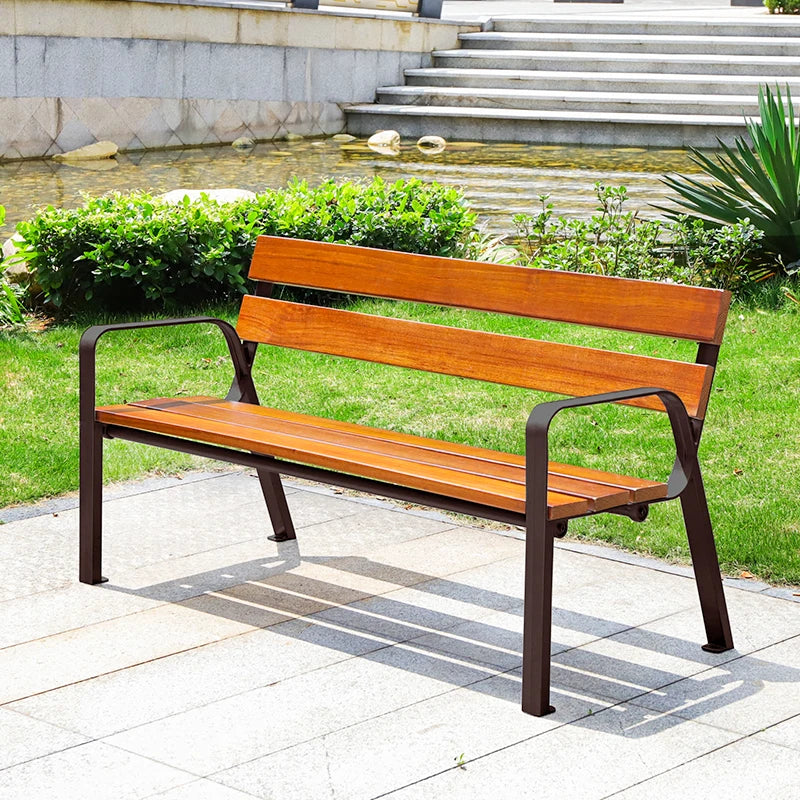 Customized New Design Solid Wood Memorial Outdoor Bench with Armrests High Quality Town Park Garden Street Waiting