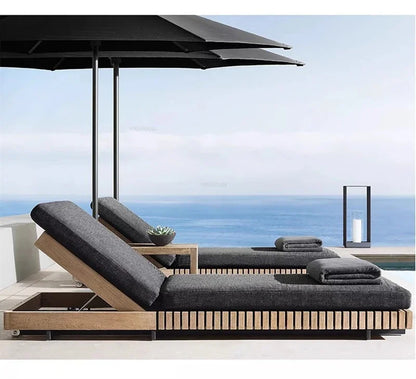 Nordic Solid Wood Villa Set Patio Outdoor Sofas Waterproof Sun Protection Balcony Leisure Recliner Light Luxury Garden Furniture