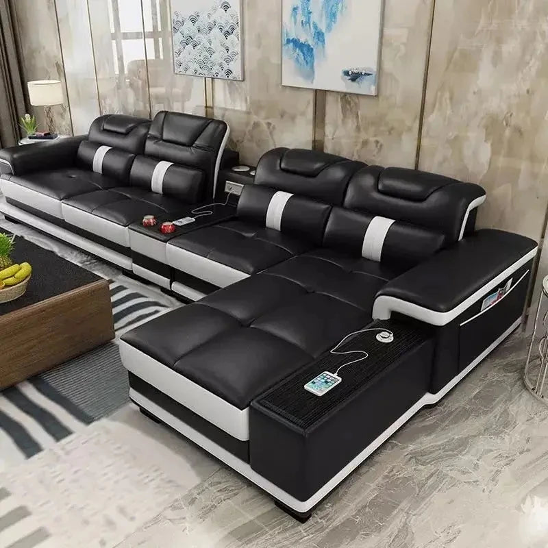 Luxury Charging  Sofas Bed U Shaped Sectional Furniture 7 Seat Modern European Fabric Living Room Sofas Set