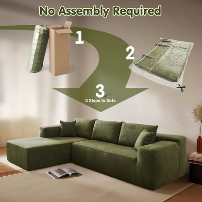 104" Cloud Sectional Couch with L-Shape Chaise,Modern Modular Sofa with Deep Seat,Required, Green (Cloud Velvet)- Free Delivery