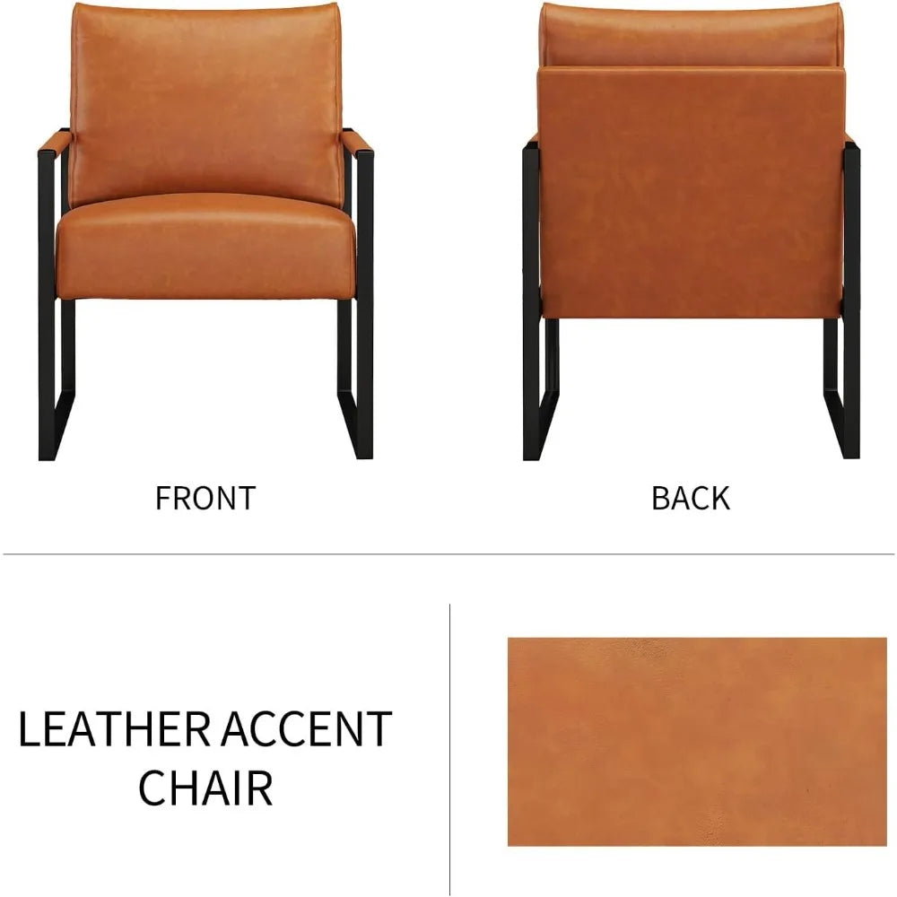Mid Century Modern Accent Chair, PU Leather Armchair with Metal Frame,Comfy Single Reading Chair with Soft Padded Backrest and
