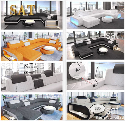 New Arrival New Arrival Italian Style Modern Design Leather Furniture U Shape Sectional Sofa With LED Light For Living Room Sofa