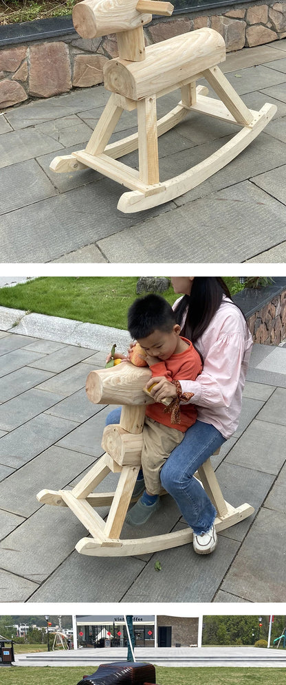Anti-corrosive solid wood rocking horse carbonized wood rocking chair adult decoration kindergarten outdoor toy Trojan horse
