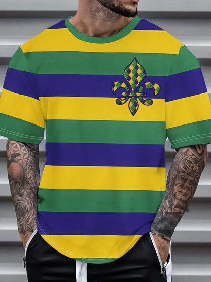 Outdoor Men's T Shirt Summer Fashion Casual Round Neck Short Sleeve Top Striped Printed Style Asian Size Men's Clothing T-shirt