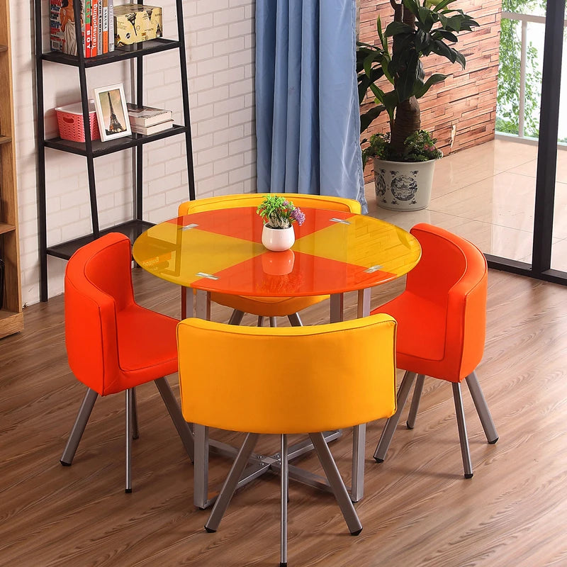 Modern Dining Table and Chair Set Modern Restaurant Home Dining Room Dinning Table Glass Top Round Dining Table Set