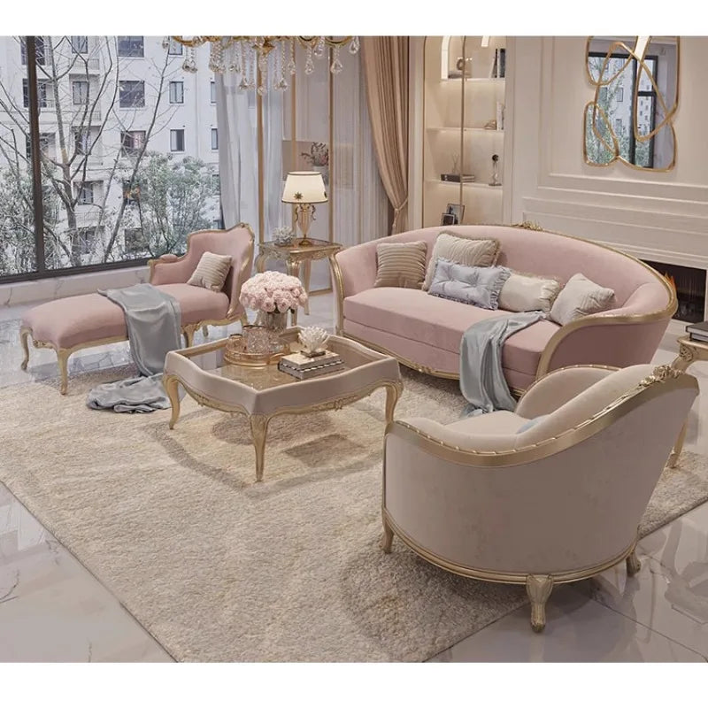 French light luxury court princess cream wind carved three-person sofa neoclassical American solid wood princess sofa combinatio