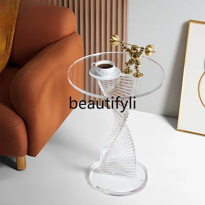 xzzSimple modern style small round table Nordic light luxury transparent corner few acrylic sofa side table