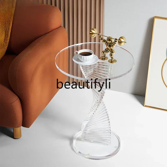 xzzSimple modern style small round table Nordic light luxury transparent corner few acrylic sofa side table