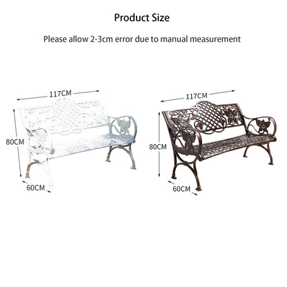 117CM Cast Aluminum Park Bench Chair ﻿All-weather Metal Outdoor Bench Patio Bench with Beautiful Carving Garden Bench
