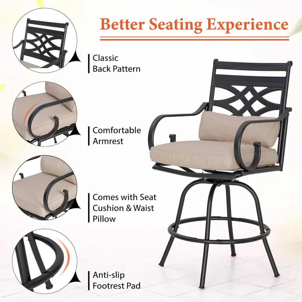 Swivel Patio Counter Height Bar Stools Set of 2 Metal with Back Armrest Outdoor Use 30in H, Customized