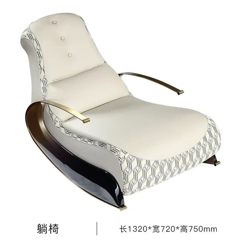 Modern Italian Leather Rocking Chair Single Sofa Recliner Leisure Style New Design Comfortable Home Furniture