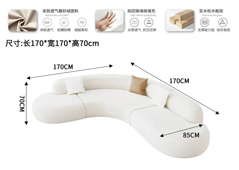 L-shaped corner curved special-shaped sofa small apartment beauty salon hotel office lobby lounge area reception