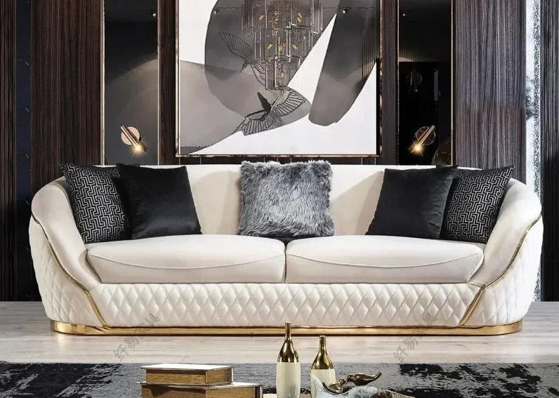 V Y European Velvet Sofa Modern Simple Size Apartment Living Room Italian Light Luxury Leather Straight-row Sofa Combination