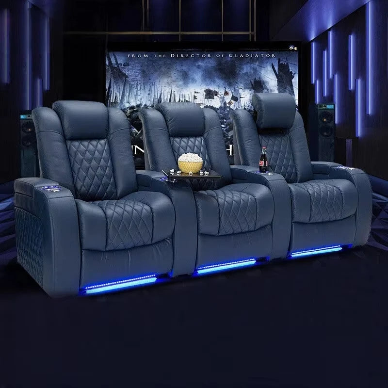 Multifunctional Electric Recliner Home Theater Living Room Sofa Genuine Leather Couch Nordic Cinema Modern Relax Massage Chair