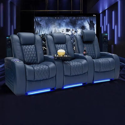 Multifunctional Electric Recliner Home Theater Living Room Sofa Genuine Leather Couch Nordic Cinema Modern Relax Massage Chair