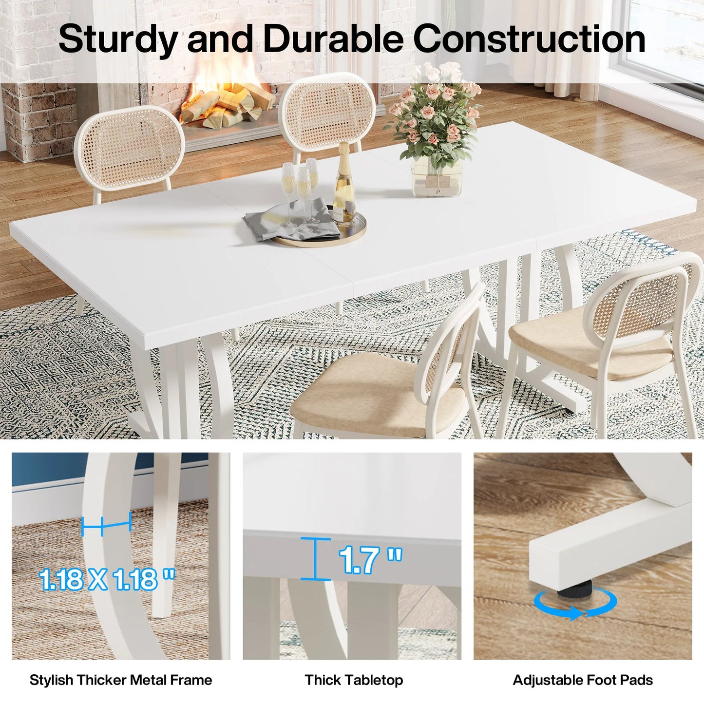 Tribesigns Dining Table for 4-6 People, 63-Inch Large Dinner Table with Heavy Duty Metal Frame, Modern Industrial Kitchen Table