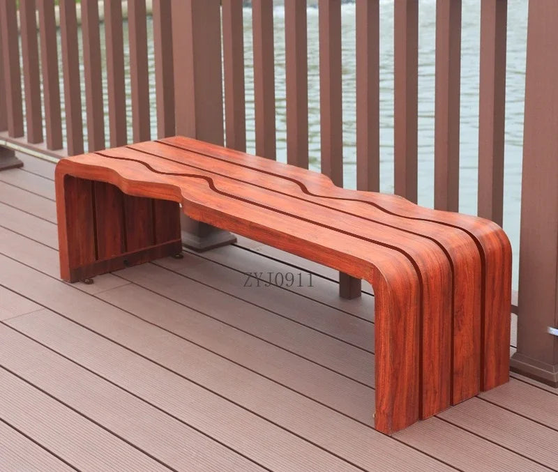 Banc d'extérieur de parc en fer forgé, chaise communautaire de loisirs, double banc carré d'extérieur, jardin en bois massif