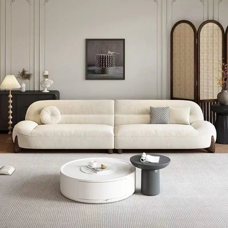 Sofa cream style, minimalist cat claw cloth leather art, small apartment living room arc sofa