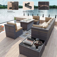 Modern Patio Rattan Sofa Set PE Wicker Sectional Sofa Set High Quality Rattan Outdoor Furniture Set with Fire Pit