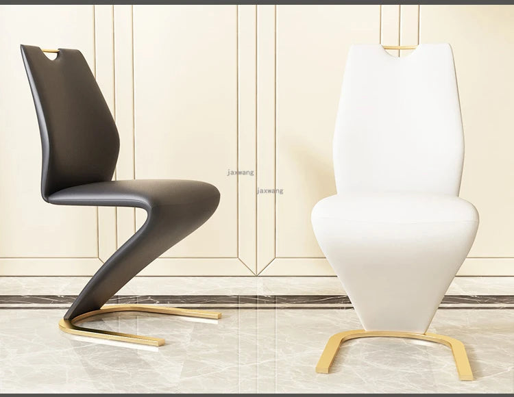 Nordic Stainless Steel Dining Chairs 2pcs Modern Casual Leather Kitchen Furniture Dining Chair Home Backrest Negotiation Chair K