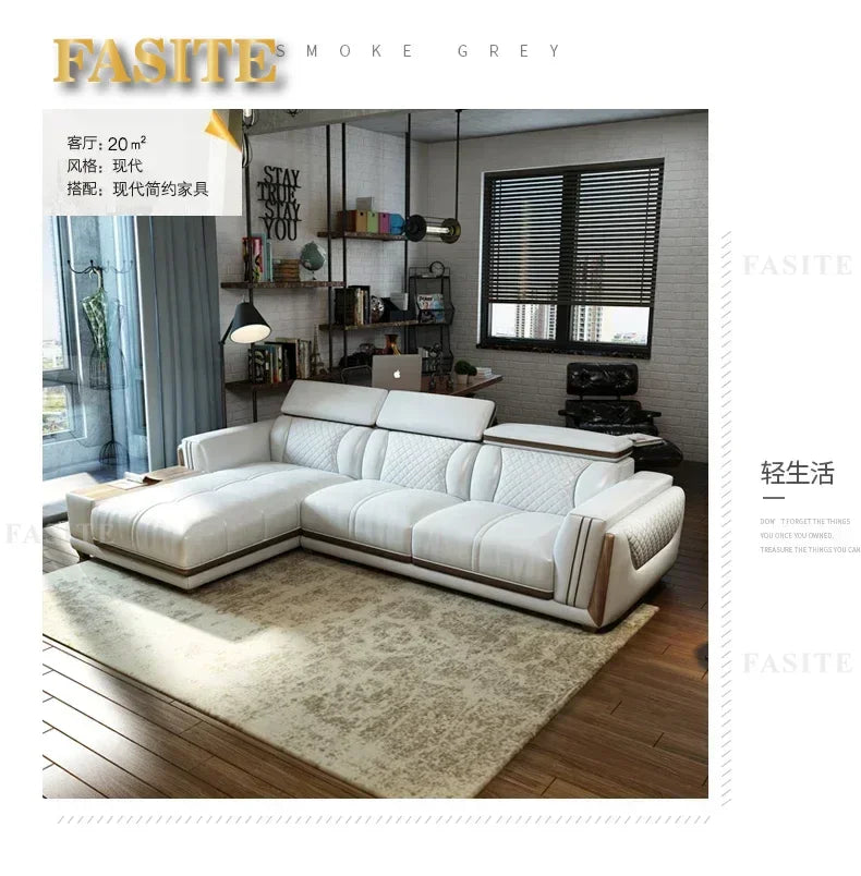 Italian leather sofa set, living room furniture, leather sofa with air purifier and Bluetooth speaker, Modernos Para Sala large