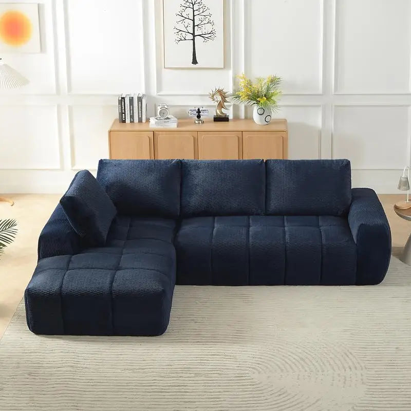 L-Shape Faux Fur Luxury Sectional Sofa, Minimalist Design Comfy Sleeper Couch for Living Room, Apartment & Reception Areas, No