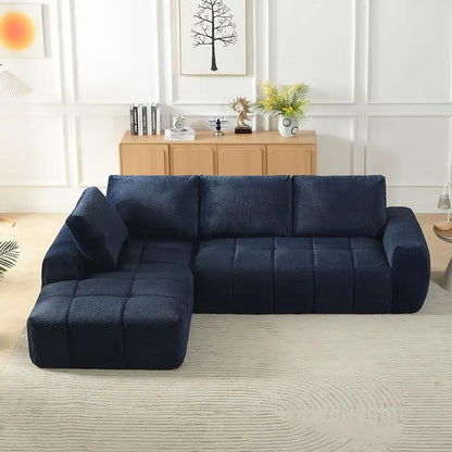 L-Shape Faux Fur Luxury Sectional Sofa, Minimalist Design Comfy Sleeper Couch for Living Room, Apartment & Reception Areas, No
