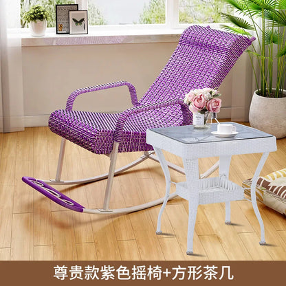 Adult Rattan Rocking Chair Outdoor Balcony Leisure Recliner Indoor Lazy Nap Chair Elderly Home Furniture