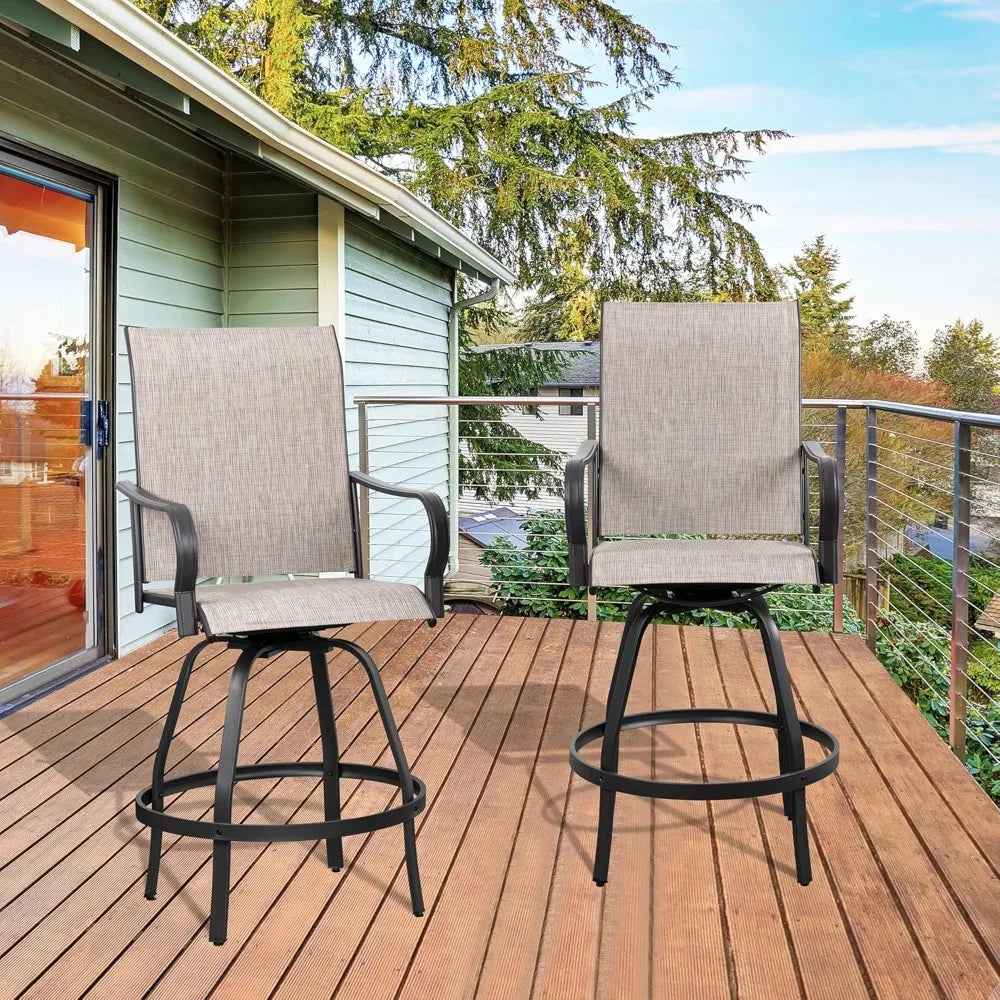 2 Piece Patio Swivel Bar Stools, Outdoor Height Bar Patio Stools& Bar Chairs Set of 2 with High Back, - Hot Sale