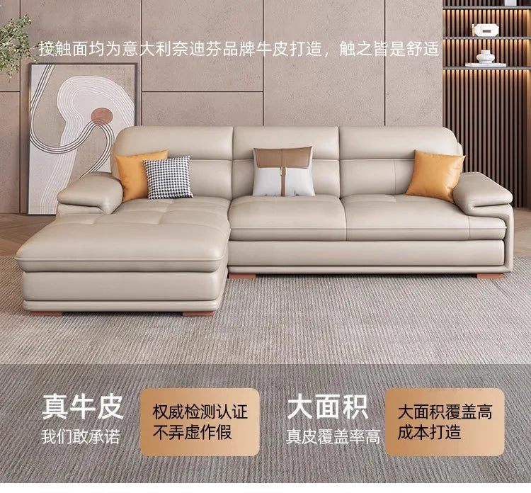The first layer of cowhide leather sofa living room combination modern simple size apartment cream style leather sofa
