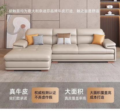 The first layer of cowhide leather sofa living room combination modern simple size apartment cream style leather sofa