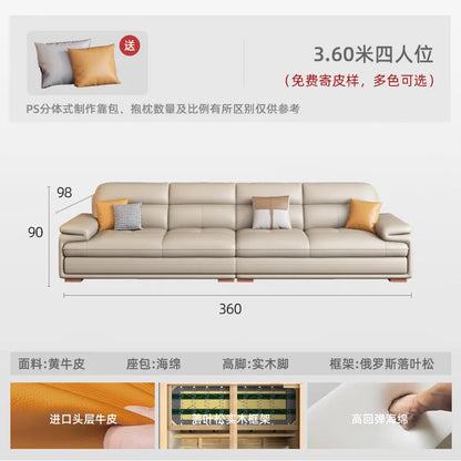 The first layer of cowhide leather sofa living room combination modern simple size apartment cream style leather sofa
