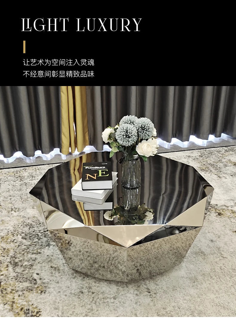 Stainless steel diamond coffee table living room household Italian sofa natural marble furniture