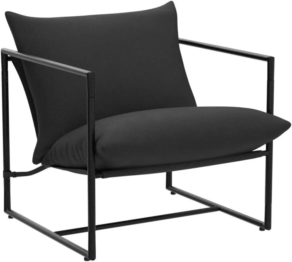 Sling Accent Chair, Metal Framed Armchair with Shredded Foam Cushioning, Black