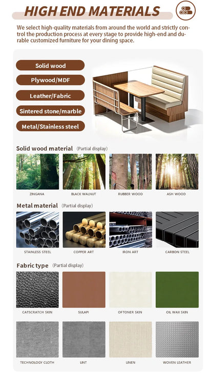 Durable Industrial Wood Cafe Restaurant Furniture Bistro Table Set Canteen Booth Seating Sofa