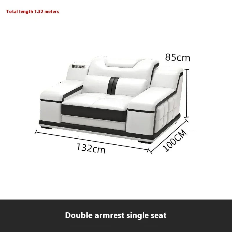 With Bluetooth Speaker And USB Ports Cow Leather Divano Living Room Furniture Luxury Italian Genuine Leather Sectional Sofa Set