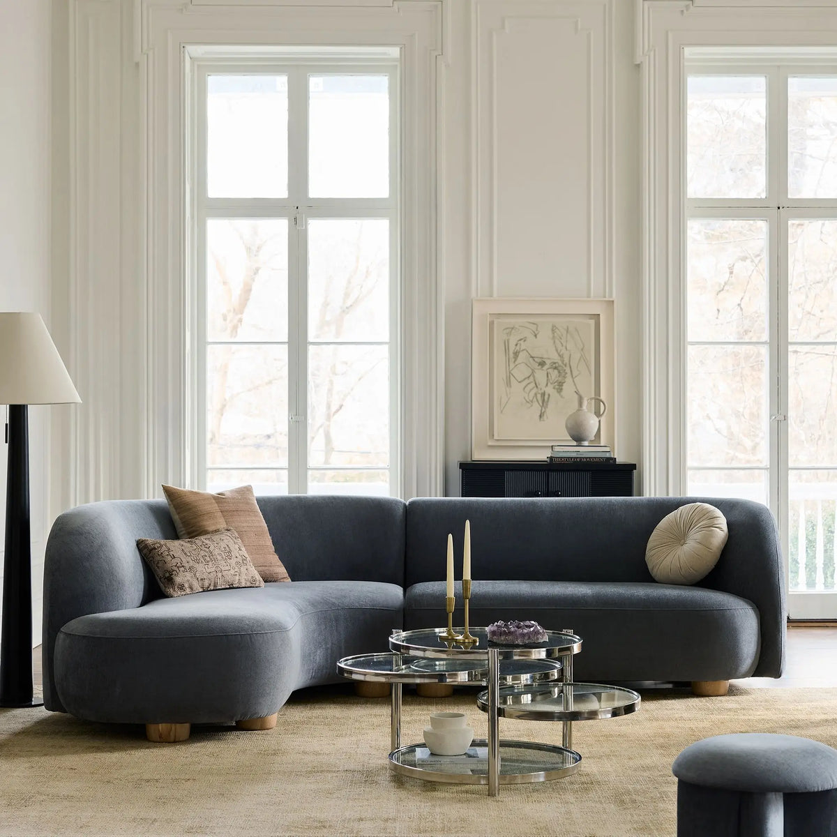 Nordic simple curved fabric lamb wool sofa Italian light luxury creative living room corner sofa