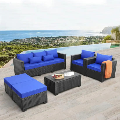 [New Arrival, Limited Stock!]6 Pieces Patio Wicker Furniture Set Outdoor PE Rattan Conversation Couch Sectional Chair Sofa Set w