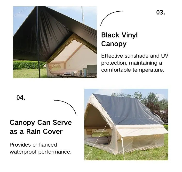 6.3+6 Square Meters Camping Tent with Canopy Electric Air Tent Camping Equipment Inflatable Tent Sun Protection Seaside Beach