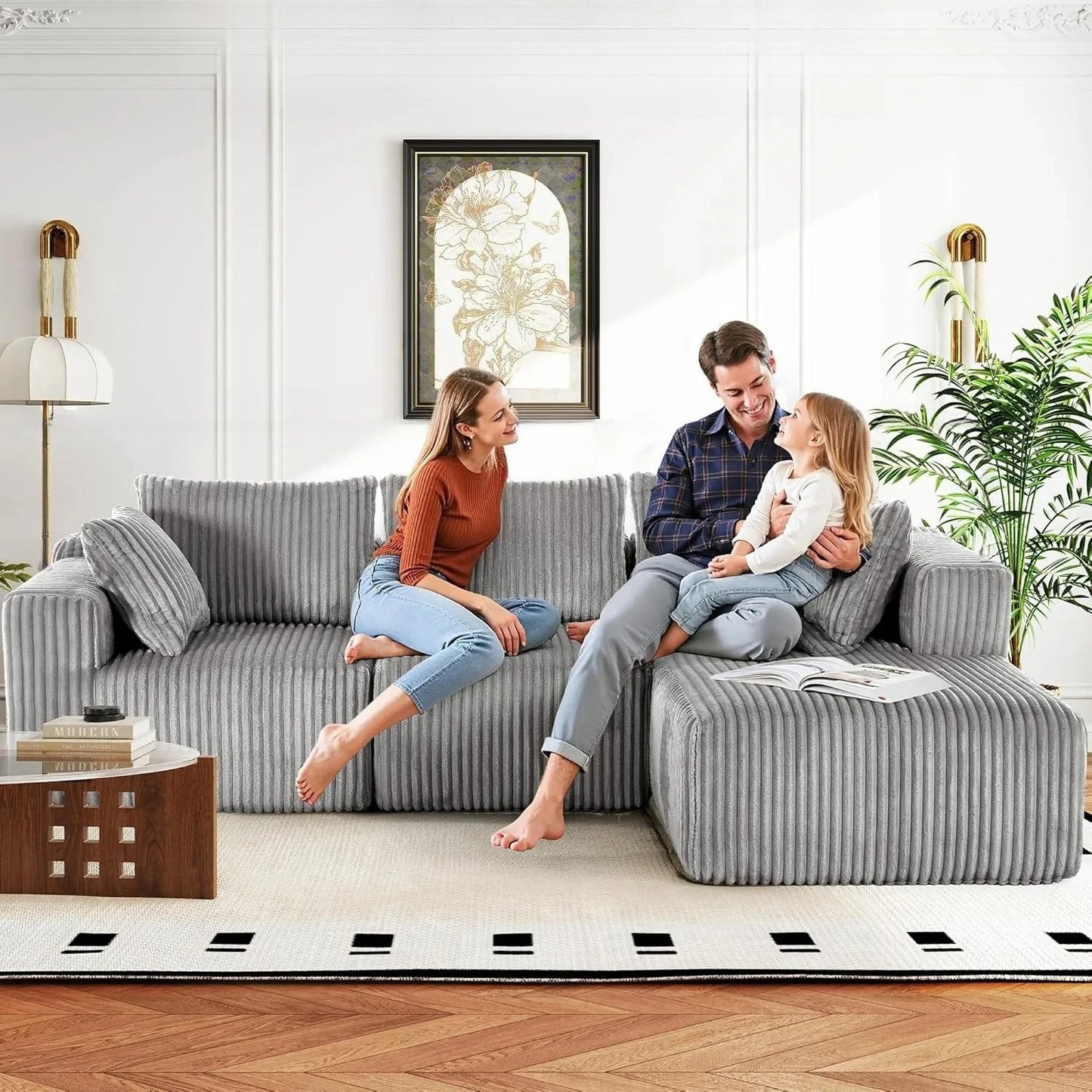 118" Compressed Sofa for Living Room L Shaped Boneless Couch, Modular Sectional Sofa, Sofa Bed Memory Foam Couches with Chaise