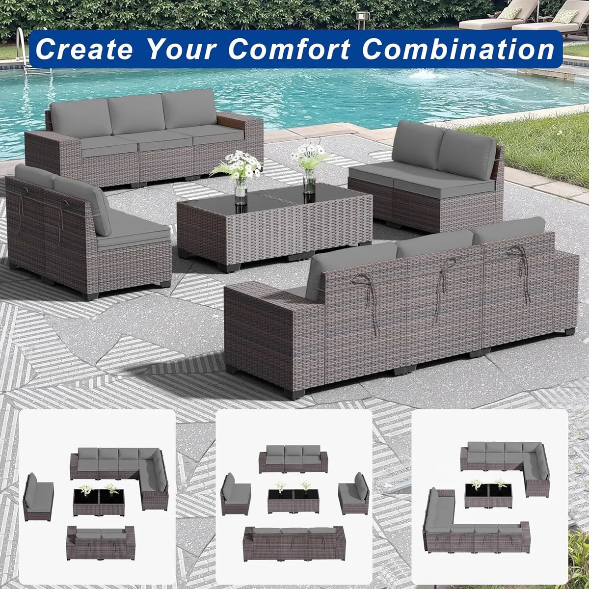 12pc High Back All-Weather PE Rattan Patio Sectional Sofa Set with Coffee Table & Cushions Outdoor Garden Use , Custom