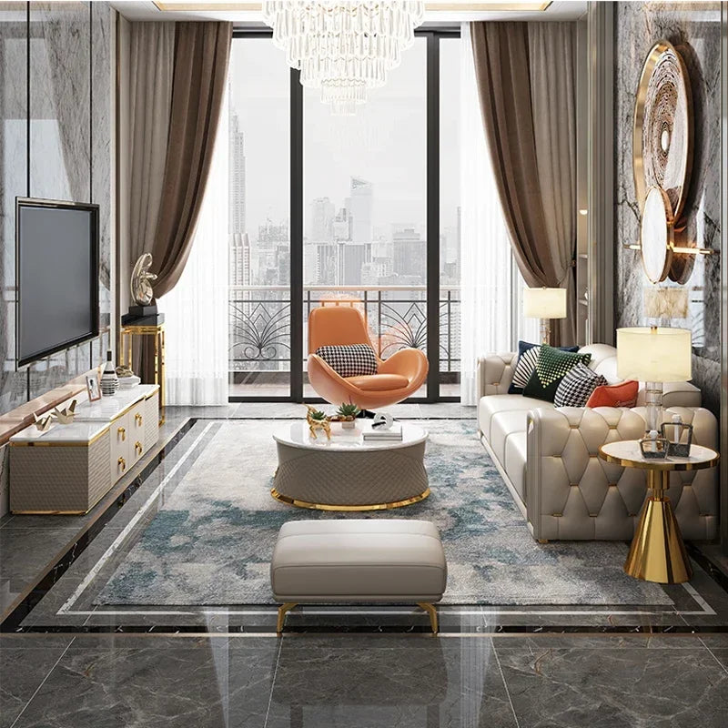 Luxury Design Sectional 1 2 3 Seater Leather Tufted Sofa Set Modern U Shape Living Room Furniture