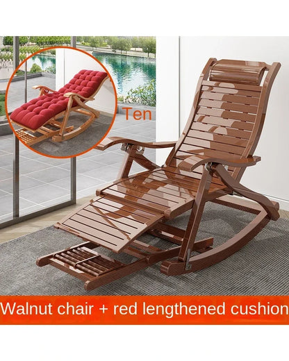 UVR Adult Recliner Folding Rocking Chair Living Room Armchair Bed Office Lunch Break Nap Backrest Stool Bamboo Chaise Longue