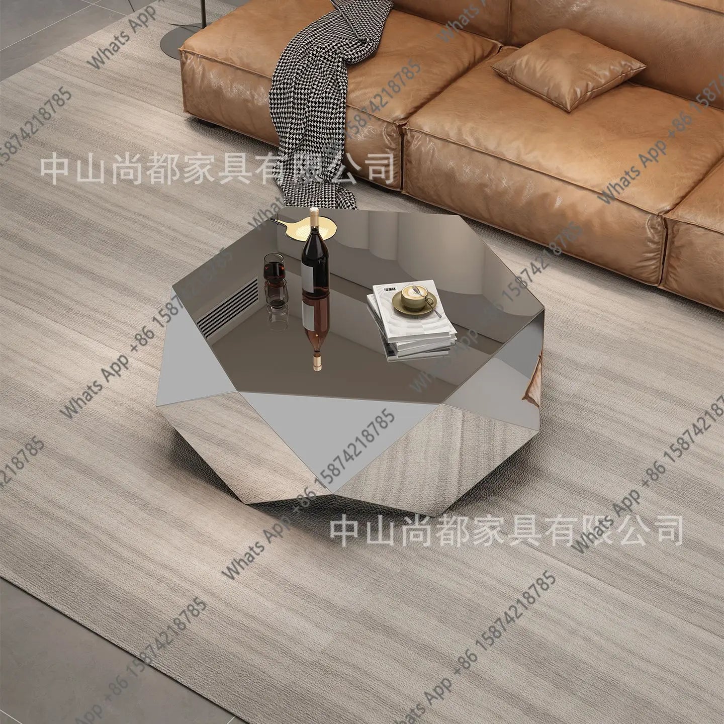 High-end living room home designer light luxury modern minimalist special-shaped stainless steel diamond coffee table