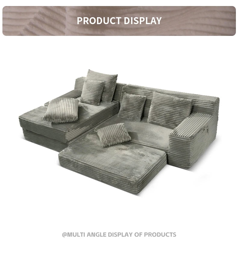 Modern Luxury Velvet L-shaped Compression Sofa Bed Set, Adjustable Function Durable Design, for Living Room Boneless Sofa
