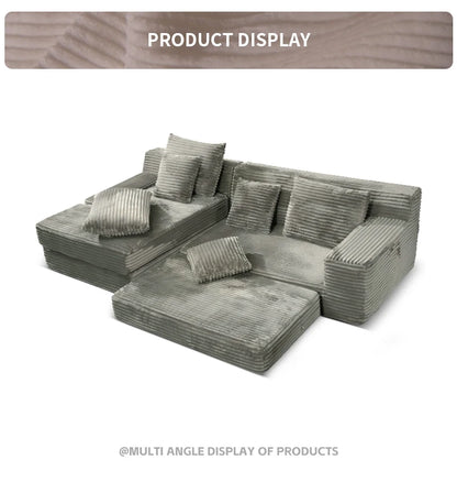Modern Luxury Velvet L-shaped Compression Sofa Bed Set, Adjustable Function Durable Design, for Living Room Boneless Sofa