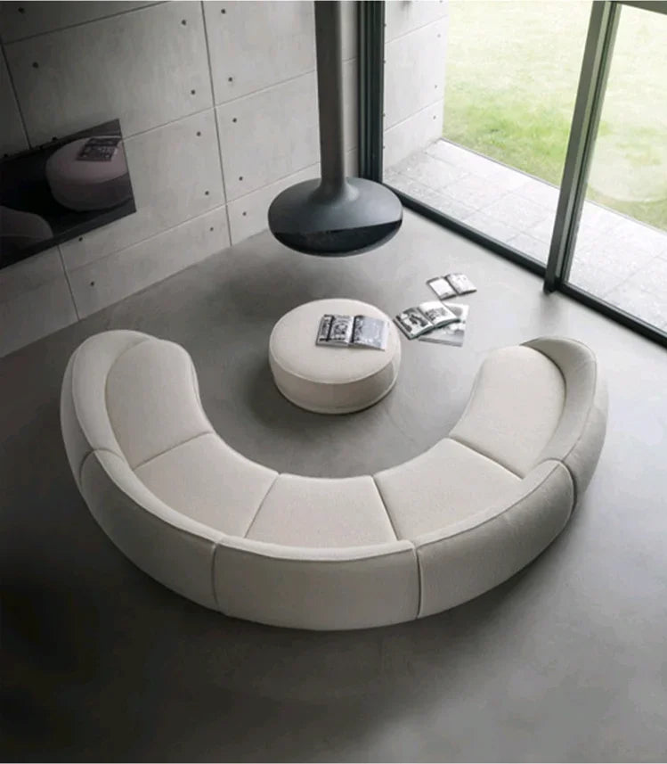 Sili Style Living Room Moon Faux Leather Fabric Nordic Designer Semi-Arc Light Luxury Cashew Curved Sofa living room furniture