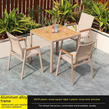 #Modern Outdoor Aluminum Chair Wood Metal Frame Villa Patio Garden Table Chair Set For Dining Courtyard Leisure