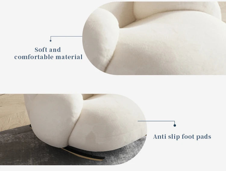 Modern Rocking Leisure Chair White Fabric Sofa Chair Soft Living Room Chair With Footstool Set Lounge Armchair